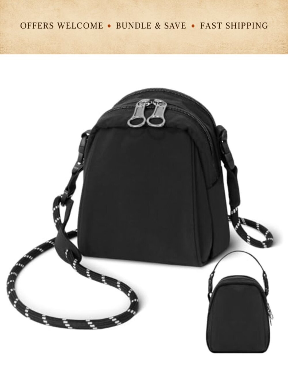 Women's Sling Crossbody Bag Nylon Water-Resistant with Zipper Closure